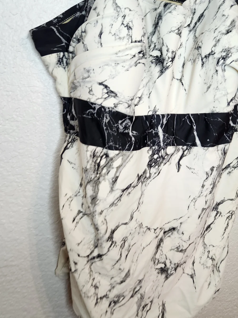 Cacique swim black white marble print tankini top cutout neckline size 16